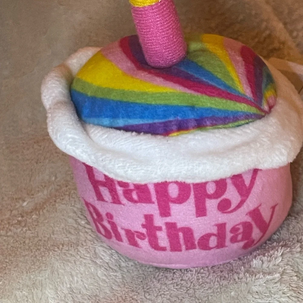 Colorful Birthday Cup Cake Plush Decoration that lights up and sings